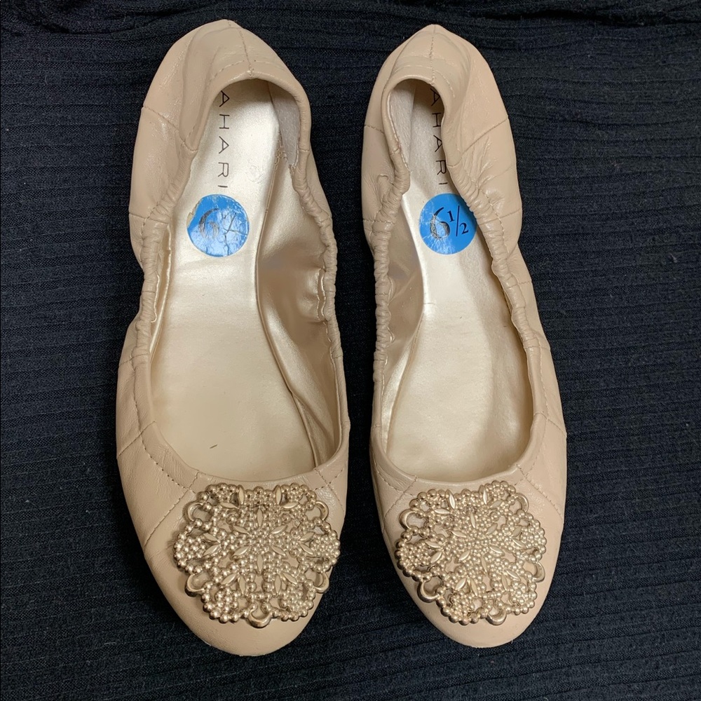 Tahari Cream Flats with gold embellishment